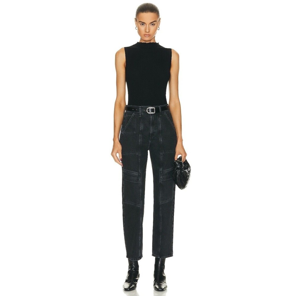 Agolde Womens Cooper Cargo Jeans Black Denim High Rise Straight Comfort Size 26